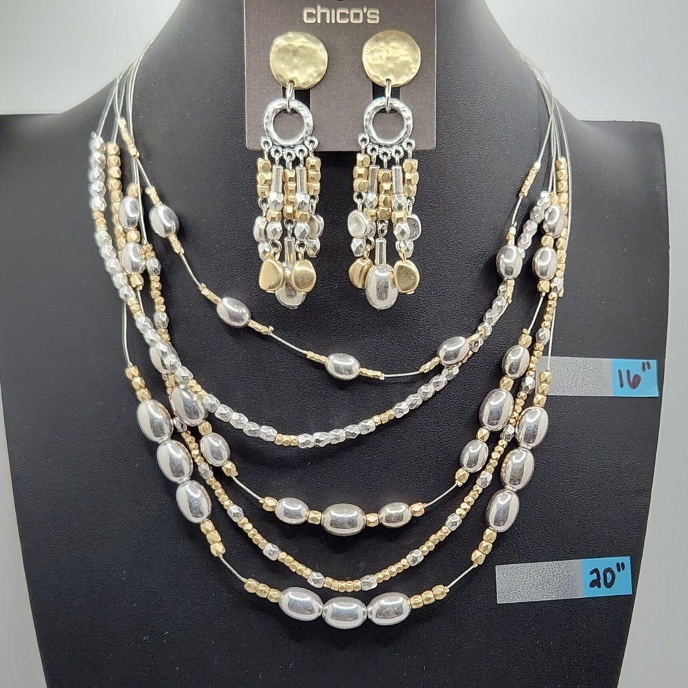 Boho Layered Necklace and Clip-On Earring Set Mixed Metal Silver Gold Elegant
